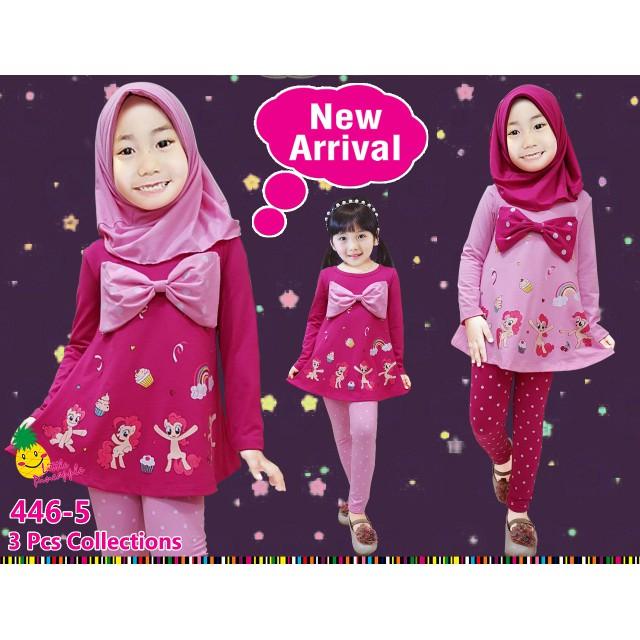 Promo Baju Muslim Anak Perempuan Little Pineapple LP Pony Pita Polkadot Pink Limited