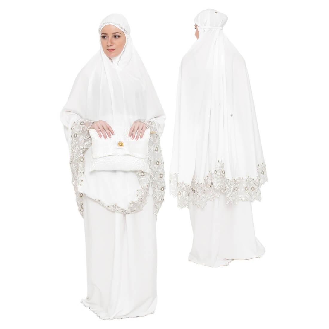 Mukena Cantik untuk solat wanita muslimah katun -putih