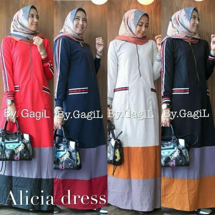 Baju Muslim Original Gamis Alicia Dress Baju Panjang Muslim Casual Wanita Pakaian Hijab Modern Modis Trendy Terbaru 2018