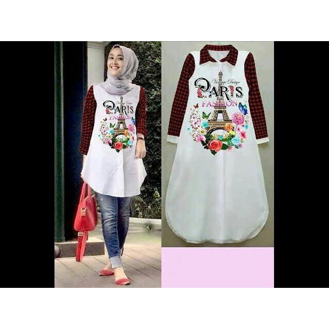 Honeyclothing Kemeja Wanita Paris - Merah / Tunik Wanita / Baju Wanita / Atasan Wanita / Best Seller