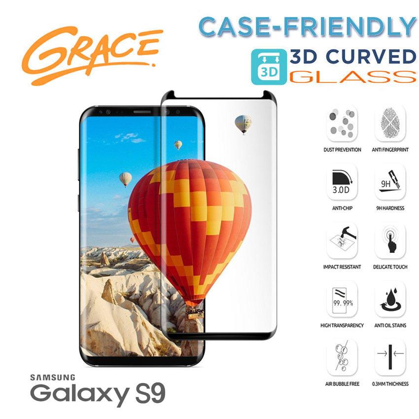 Grace Samsung Galaxy S9 - 5.8 inch Tempered Glass - 3D Curved Full Cover Case Friendly