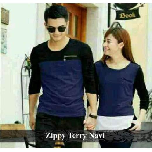 Grosir Couple Online - Kaos Pasangan Trendy - Baju Couple Zippy Terry navi