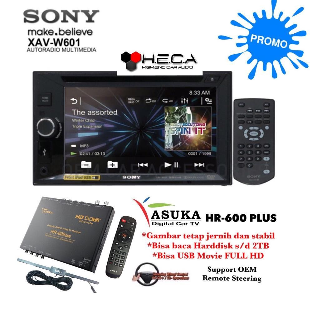 Paket Sony XAV-W601 Head Unit Tape Mobil Double Din Audio XAVW601 & TV Tuner Digital Asuka HR-600 PLUS