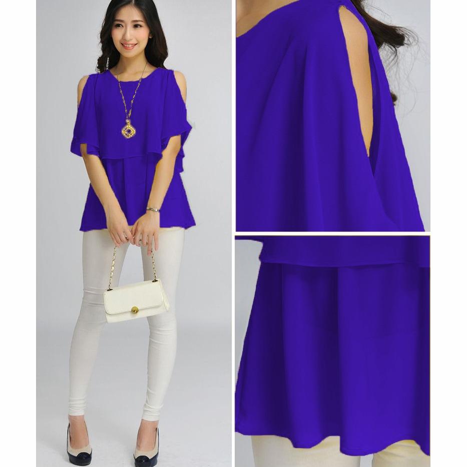 Jfashion Blus Chiffon tanpa Lengan Gaya Korea model Double Layer - Elisabeth