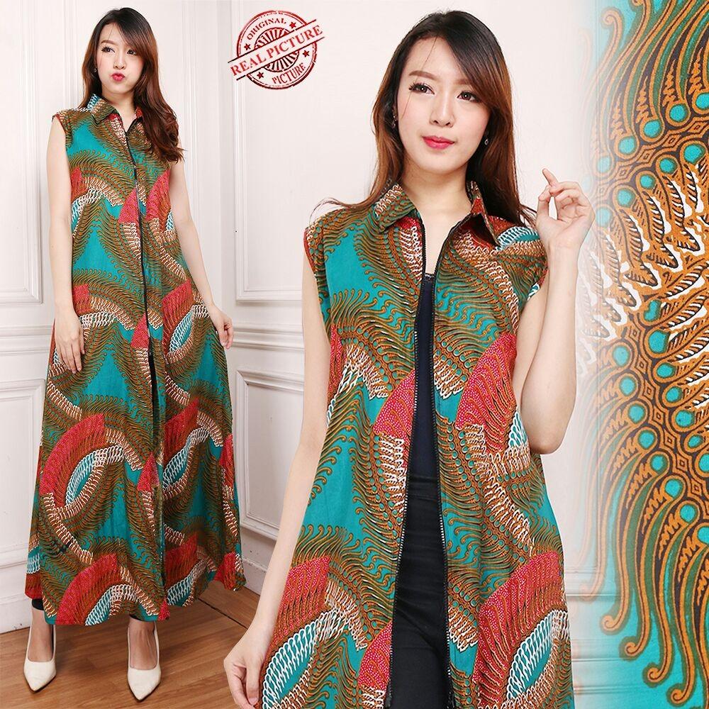 Glow Fashion Blazer 2in1 batik dress maxi panjang atasan blouse long tunik kemeja wanita jumbo long dress Ananda