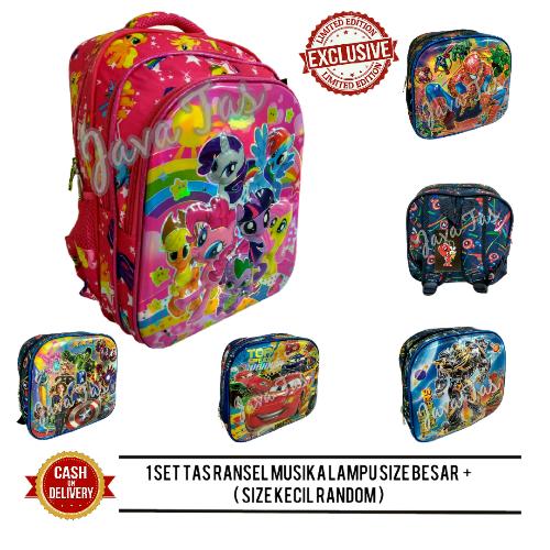 Java Tas Ransel Anak Hologram Set Import Lampu + Musik + Waterproof Raincover