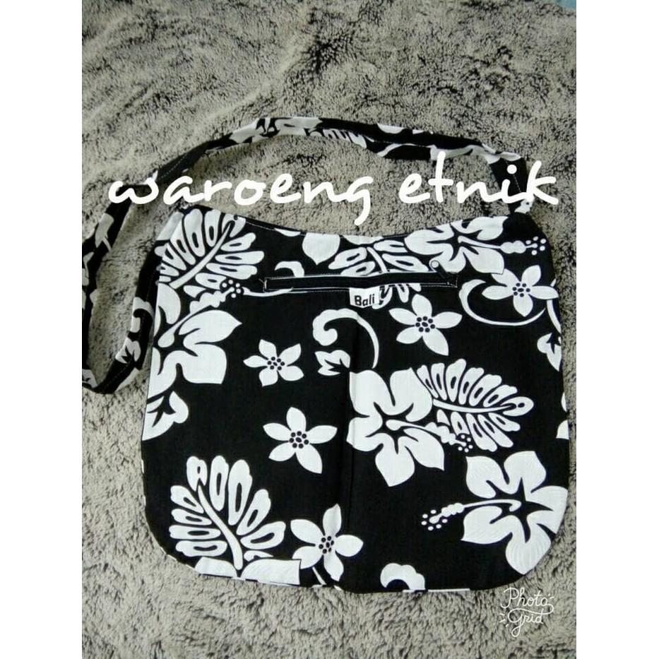 Tas Bali Selempang Slempang Etnik Bunga Flower - Hitam - Ljgzup