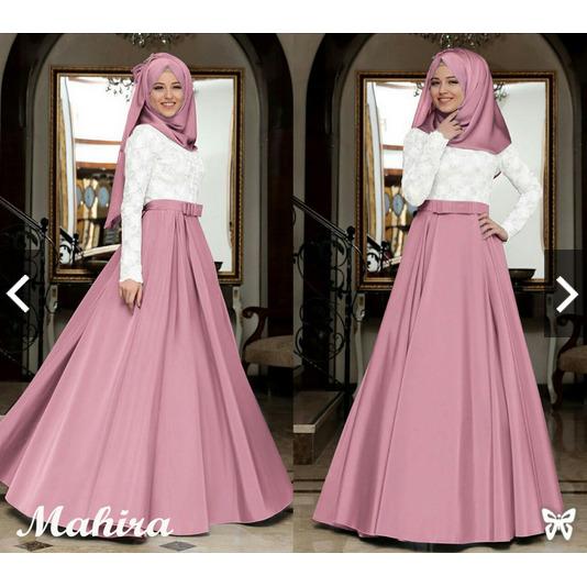 Indonesia Heritage Gamis Syari Pesta bahan Glitter Saten dg Pashmina / Baju Kondangan Muslimah / Fashion Muslim Wanita Terbaru / Kebaya Modern - ihmahira