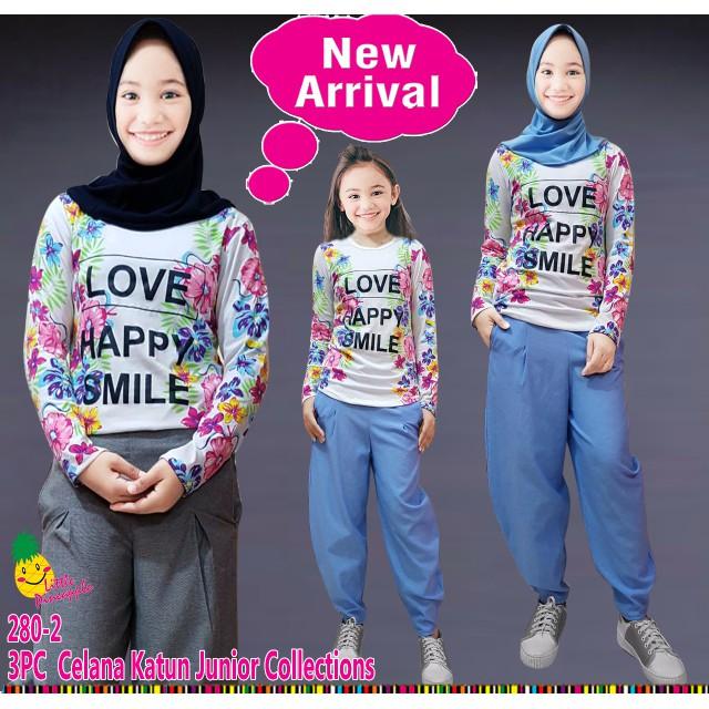Dijual Th Baju Setelan Muslim Anak Perempuan LP Smile Celana Jogger Berkualitas