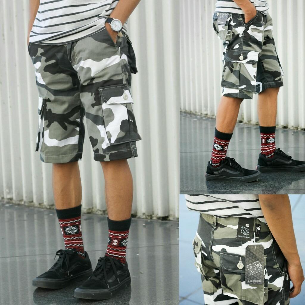 3R/celana katun pendek kargo loreng /pria/ abu