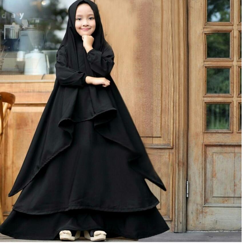 SW Syari Ramadhani Kids Gratis Bergo Lebar Bahan Serena LD 80 PJ 110 Umur 7-10th Baju Lebaran Anak Gamis Kekinian