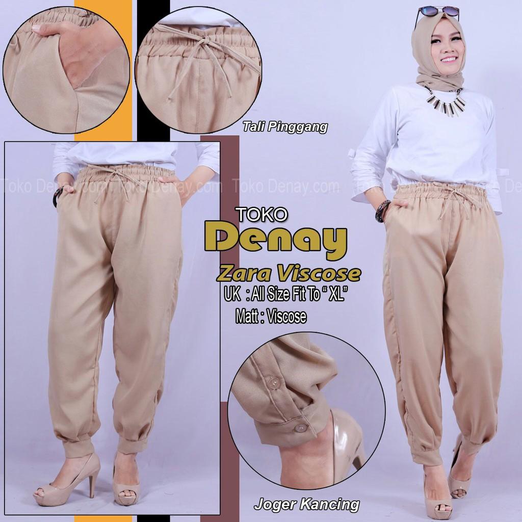 ZARA PANTS VISCOSE Celana Panjang Wanita Basic Pants Premium JOGER KANCING Ori By Toko Denay