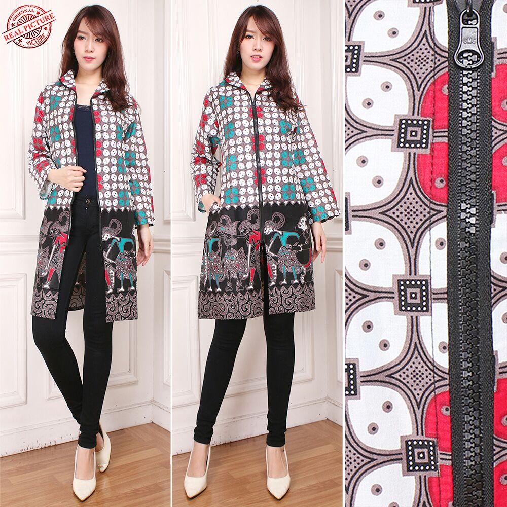 Cj collection Blazer batik 2in1 dress maxi pendek atasan blouse long tunik kemeja wanita jumbo shirt mini dress Putri M-XL