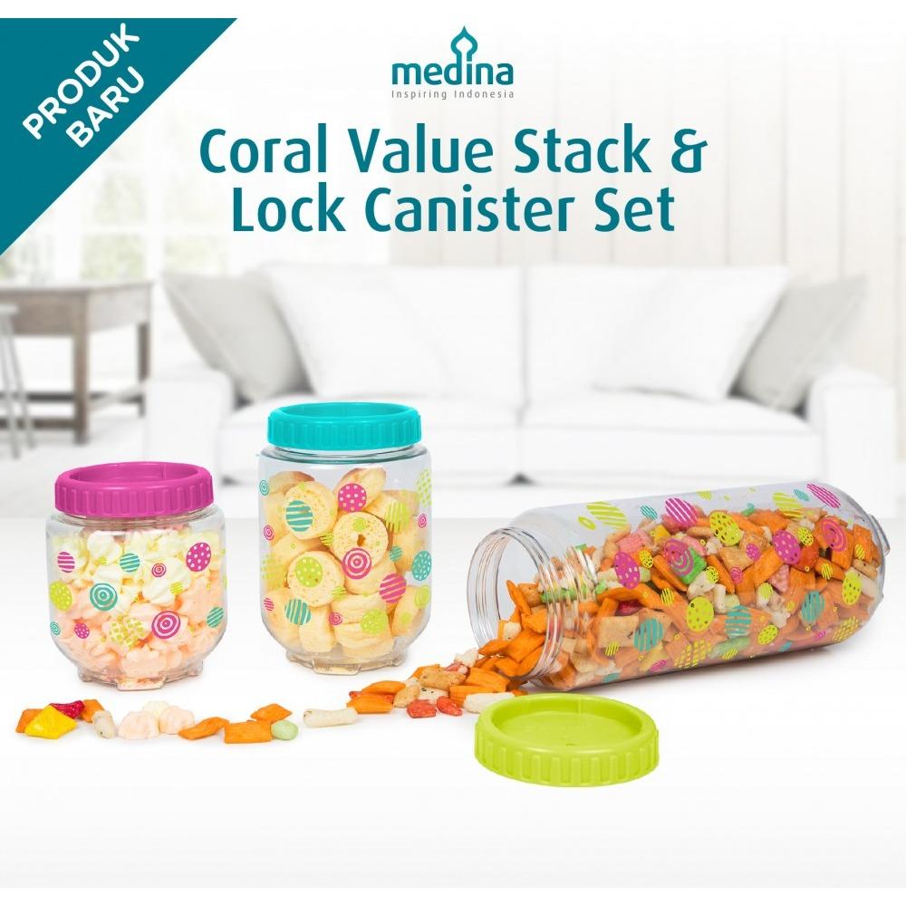 Medina - Coral Value Stack & Lock Canister Set / Toples 3 pcs