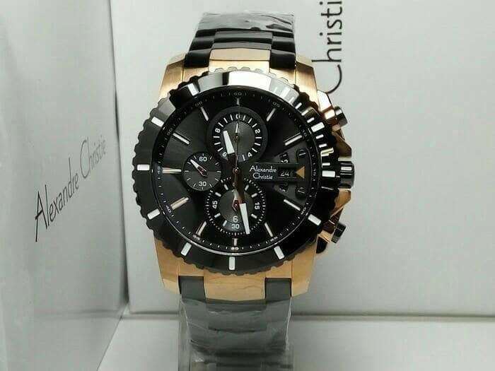 JAM TANGAN PRIA ALEXANDER CHRISTIE AC 6455 BLACK ROSE GOLD ORIGINAL