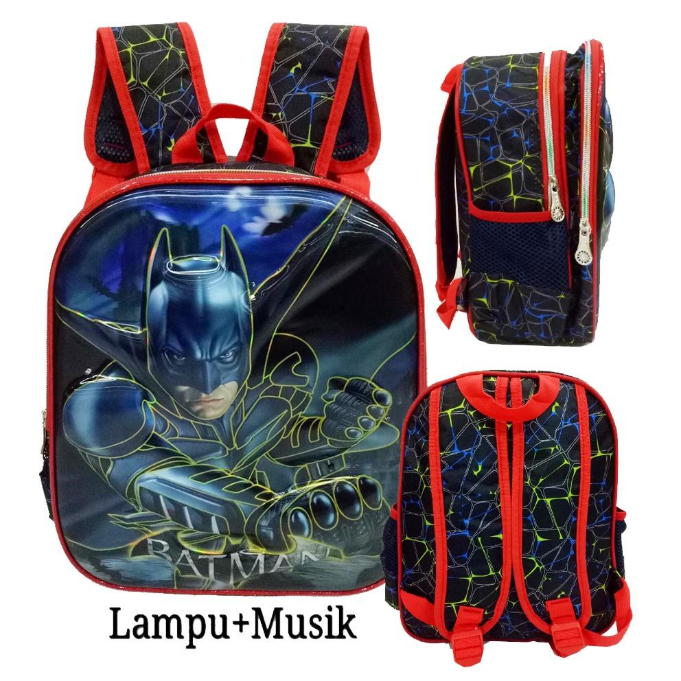 Onlan Tas Ransel Anak Sekolah TK Karakter Anak Laki Laki BATMAN Super Hero Lampu + Music 5D Timbul Unik