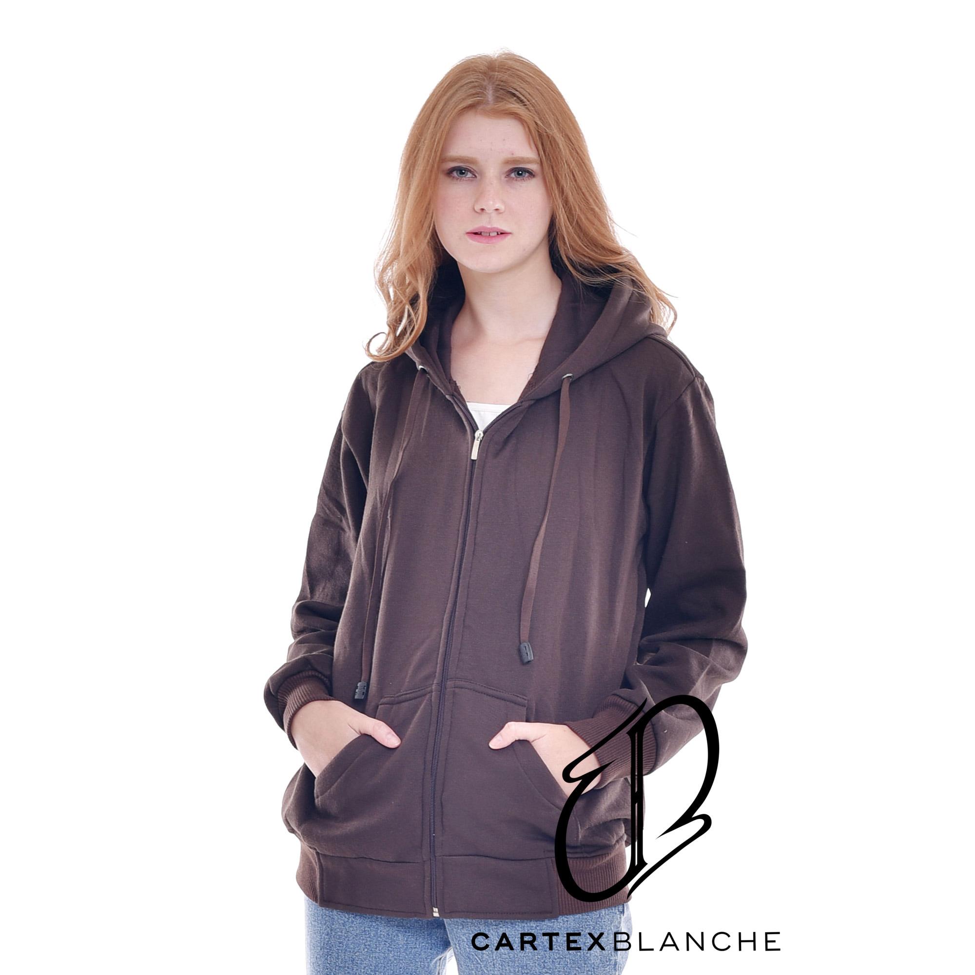 Jaket Sweater Hoodie Sleting Polos Dark Brown Woman