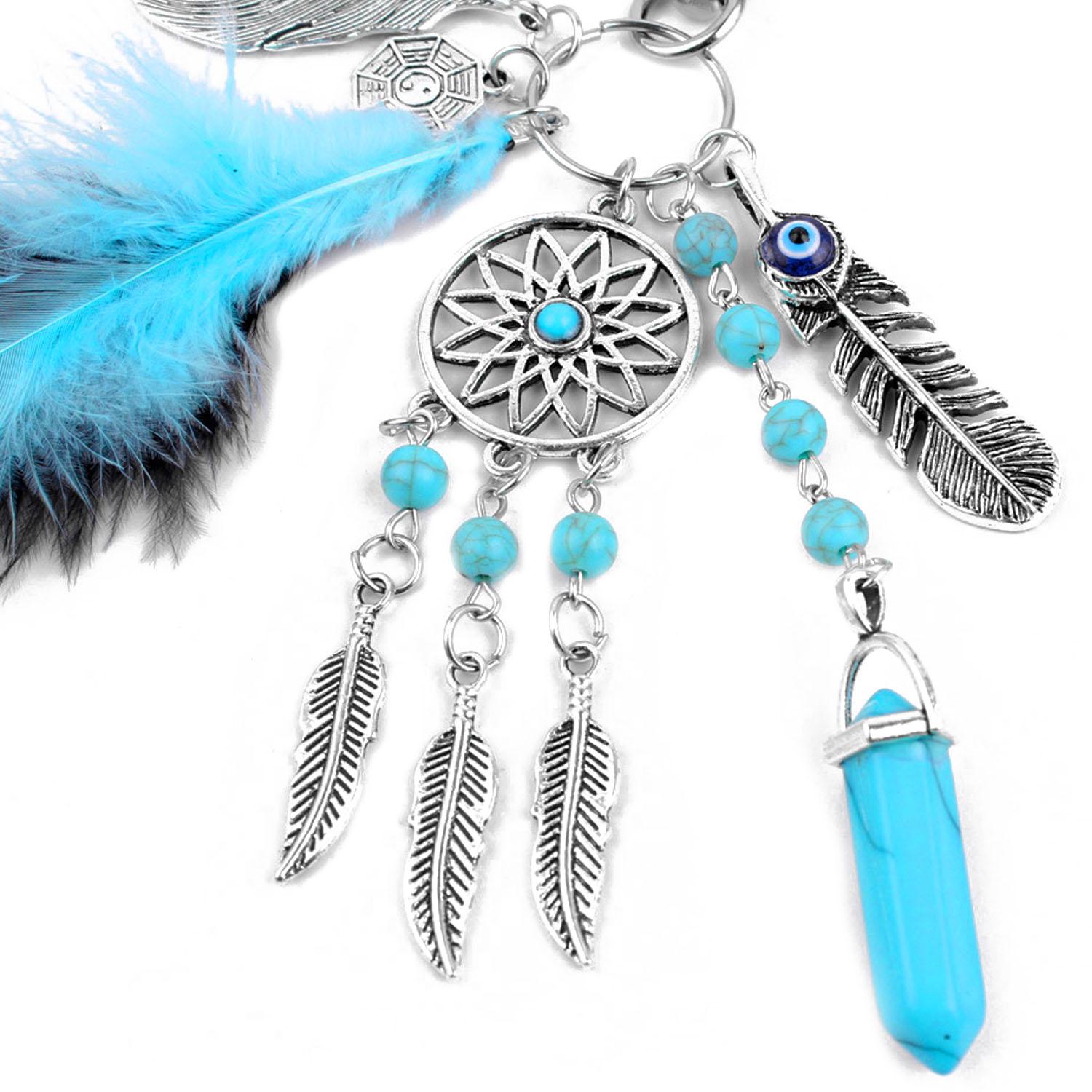 BoHo Style Fashion Hanging Liontin Gantungan Kunci Rantai Gantungan Kunci dengan Ornamen Bulu .