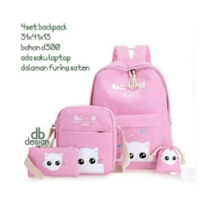 Grosir Tas Ransel Anak Sekolah SD Laki Perempuan 4in1 Cat Murah Pink - Merah Muda