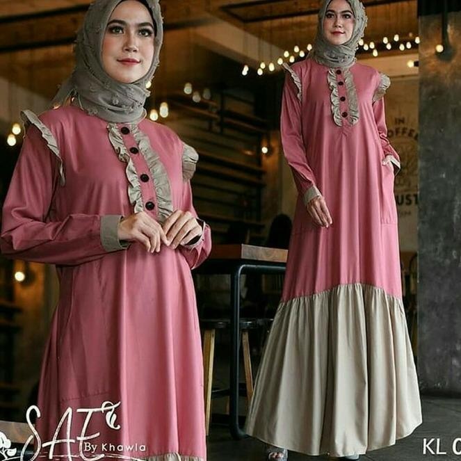 Baju Busana Muslim Gamis Maxy Wanita/Pakaian Maxy Sae Dusty Terbaru