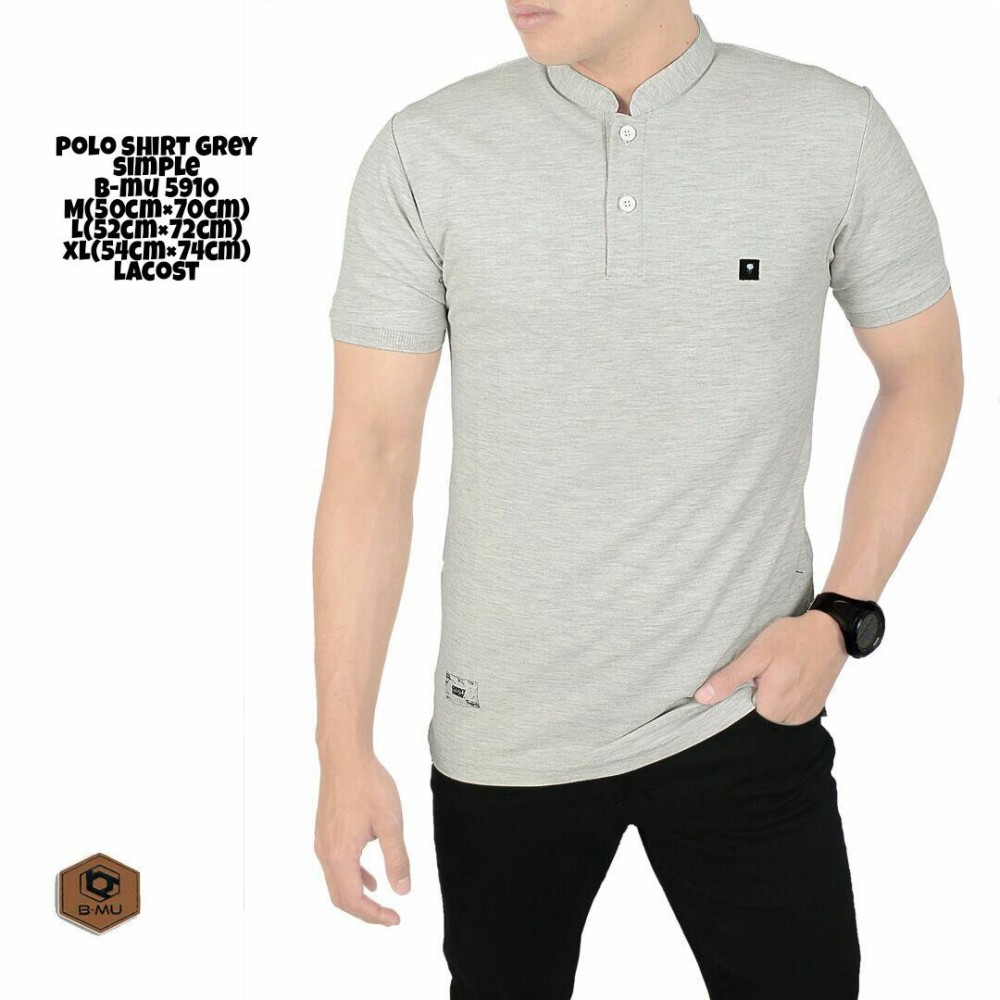 bajuku murah polo shirt grey simple b-mu 5910 polo shirt kerah lipat sanghai kaos tangan pendek kaos oblong distro kerja kantor casual formal batik atasan pria fashion pria kaos banana superhero