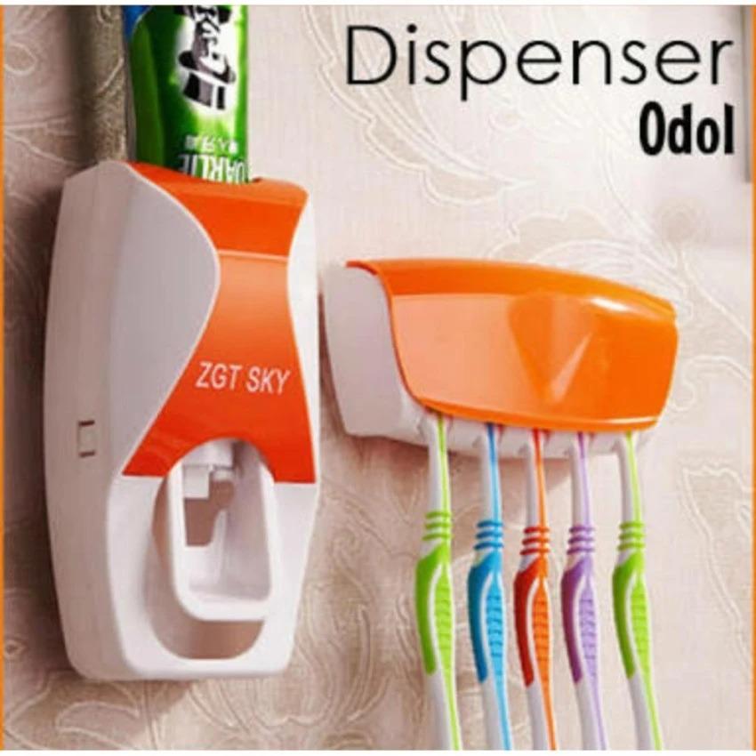 Dispenser Odol Fancy Terbaru / Toothpaste Dispenser New / Tempat Sikat Gigi Terbaru (Oranye)