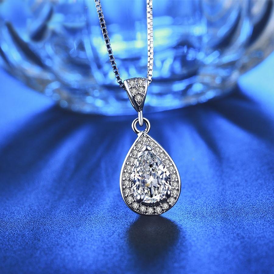 Diskon Promo Perhiasan Aksesoris Kalung Berlian Imitasi Lapis Emas Putih Liontin Teardrop BN001 Murah