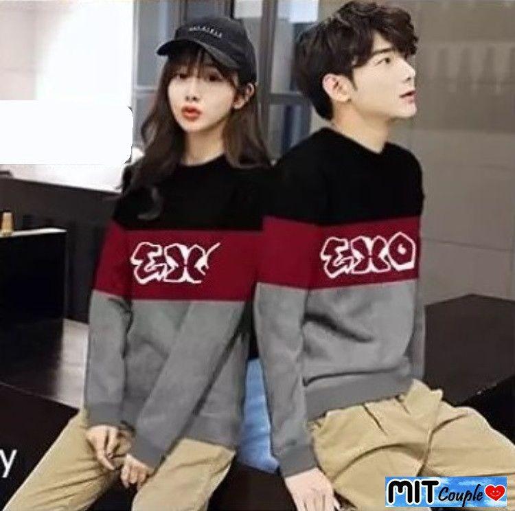 kaos couple / baju couple / sweater lengan panjang murah EXO Atas Hitam