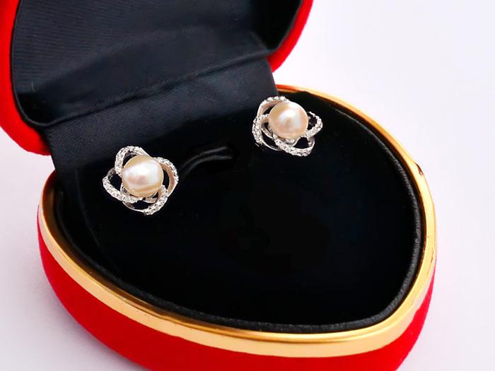 Anting Mutiara ASLI + Perak EMAS PUTIH ASLI - PEAR 027 (Garansi 6 Bln)