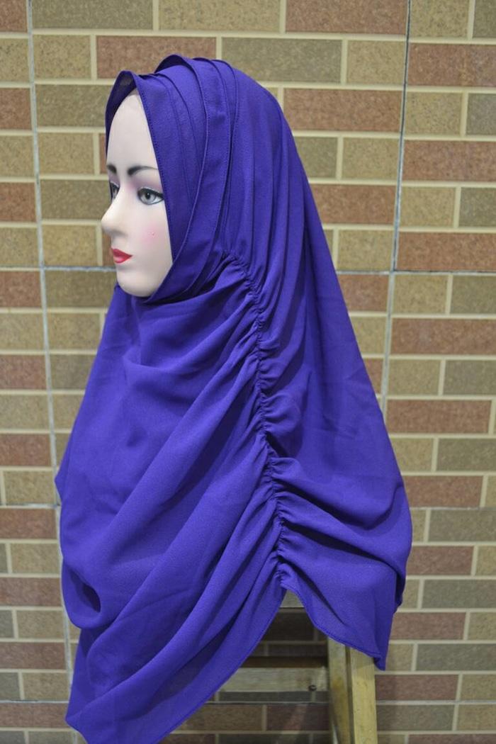 Jilbab Instan Warna Ungu Tua Model 2 Faces Unik Dan Keren