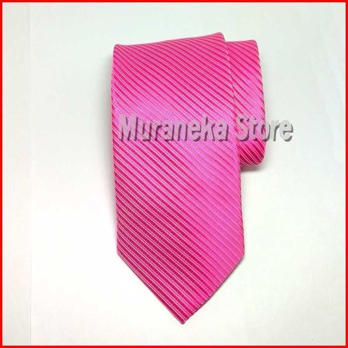Dasi Salur Pria FUSCHIA Panjang Formal Lebar 3 Inch PINK Motif Garis Kerja kantor FUSIA Import 7.5cm Polos Setelan Wedding Wisuda Pernikahan Bridesmaid Pesta Pengantin MC Seragam FUSHIA Cewek