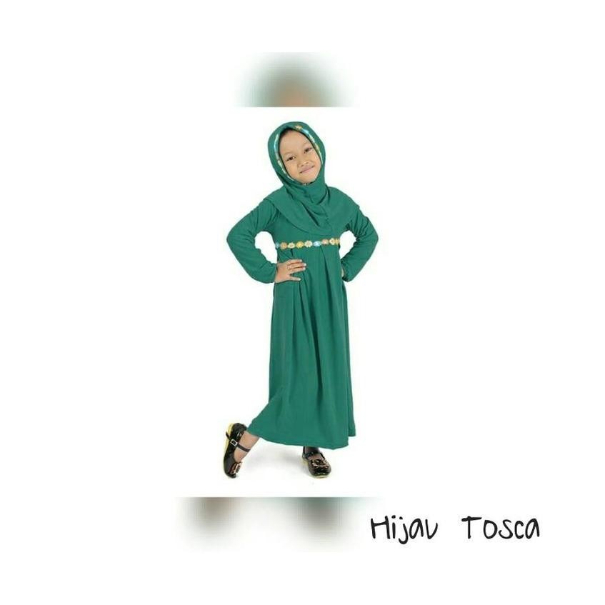 Baju Muslim Gamis Anak Perempuan Simple dan Cantik Hijau Tosca