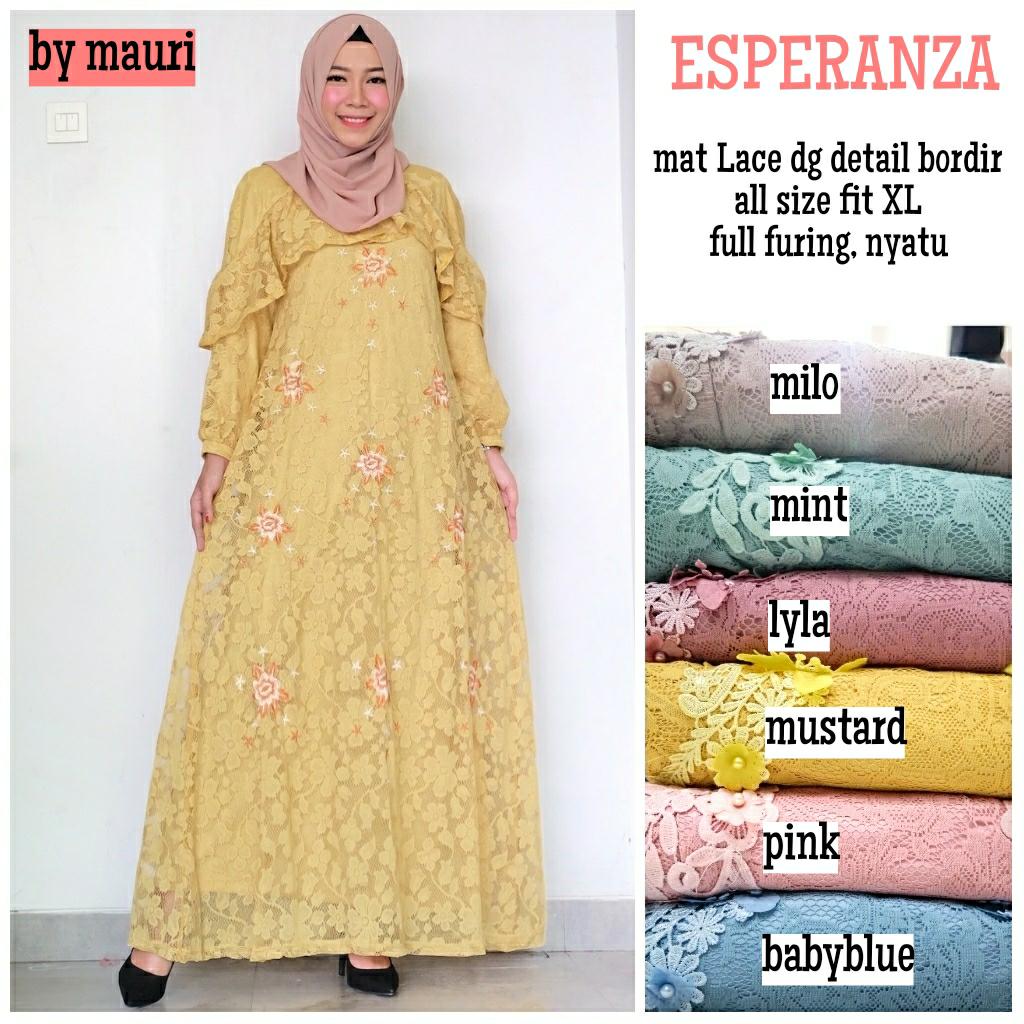 Gamis Long dress maxi wanita muslim brokat lace. import. espranza XL gaun
