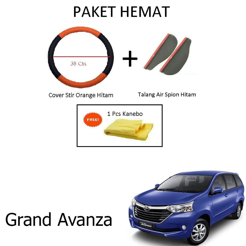 Sarung / Cover Stir / Setir / Steer Mobil Grand Avanza Warna Hitam Orange + Talang Air Spion Hitam