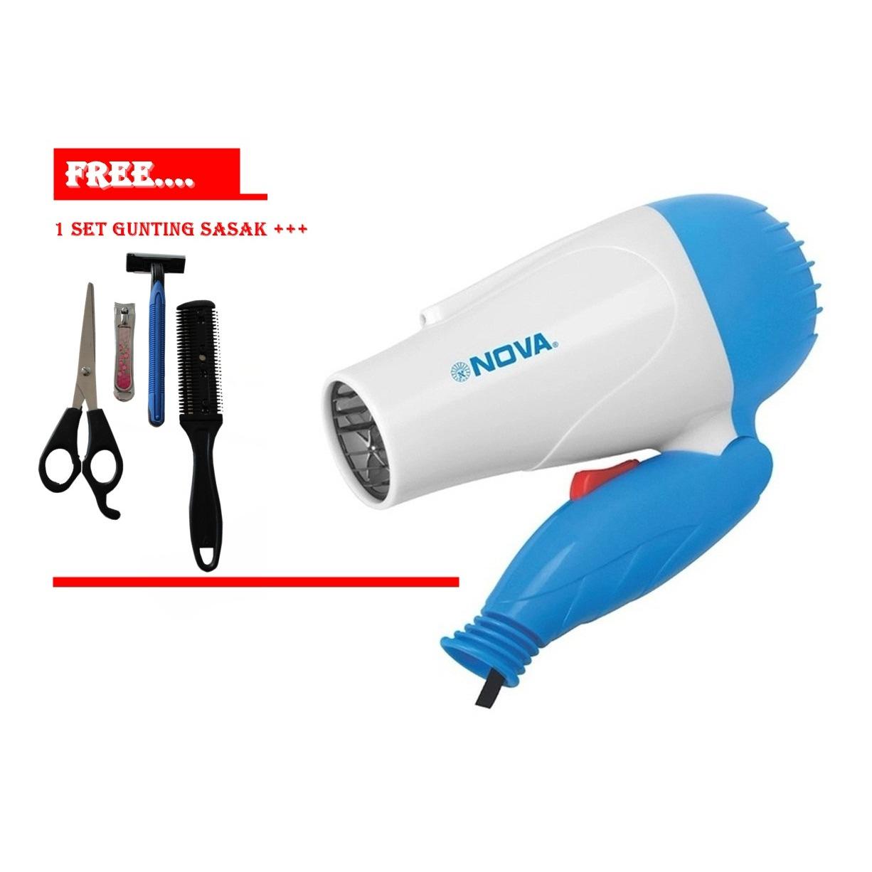 Nova Hair Dryer N-1290 - Biru Free 1 Set Gunting Sasak ++