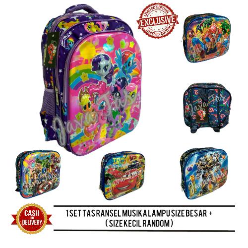 Java Tas Ransel Anak Hologram Set Import Lampu + Musik + Waterproof Raincover