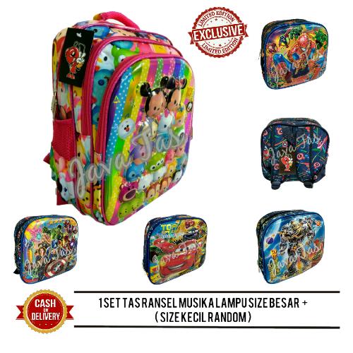 Java Tas Ransel Anak Hologram Set Import Lampu + Musik + Waterproof Raincover