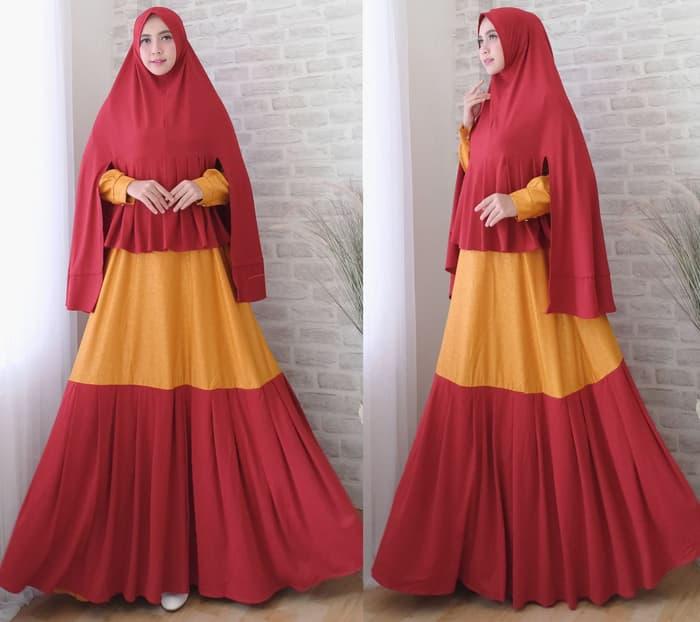 Kenzmal- Maxi Gamis Dress Baju Muslim Wanita Gamis Jumbo Syari Kalama Red