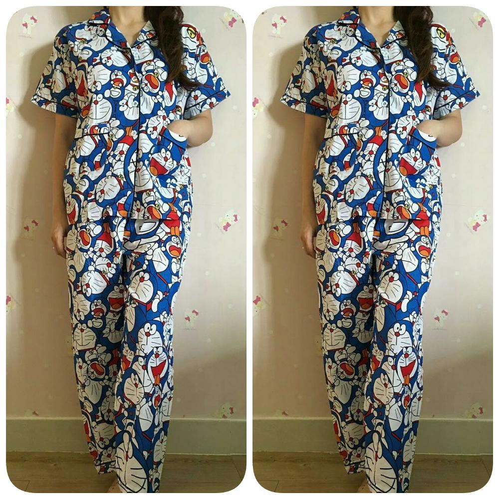 Baju Tidur Baju Santai Wanita All Size - Fit To XL ( Motif Doraemon)