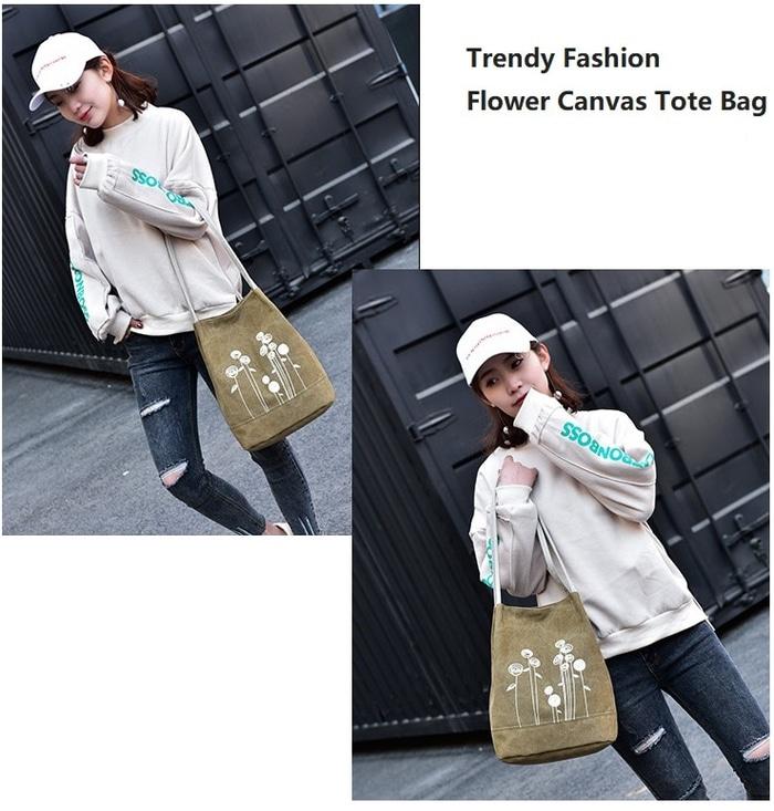 Trendy Fashion Flower Canvas Tote Bag / Tas Tote Trendy