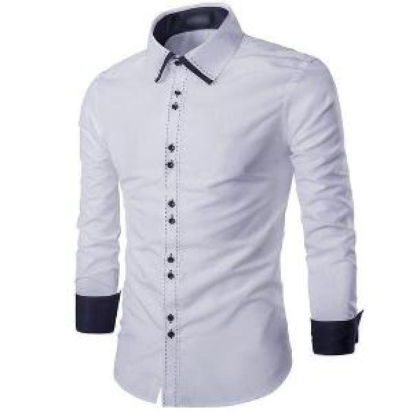 Jual Fonzi white OT kemeja pria katun stretch putih Diskon