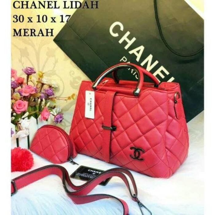 Tas Fashion Wanita Tas Chanel Lidah Import Set 2in1