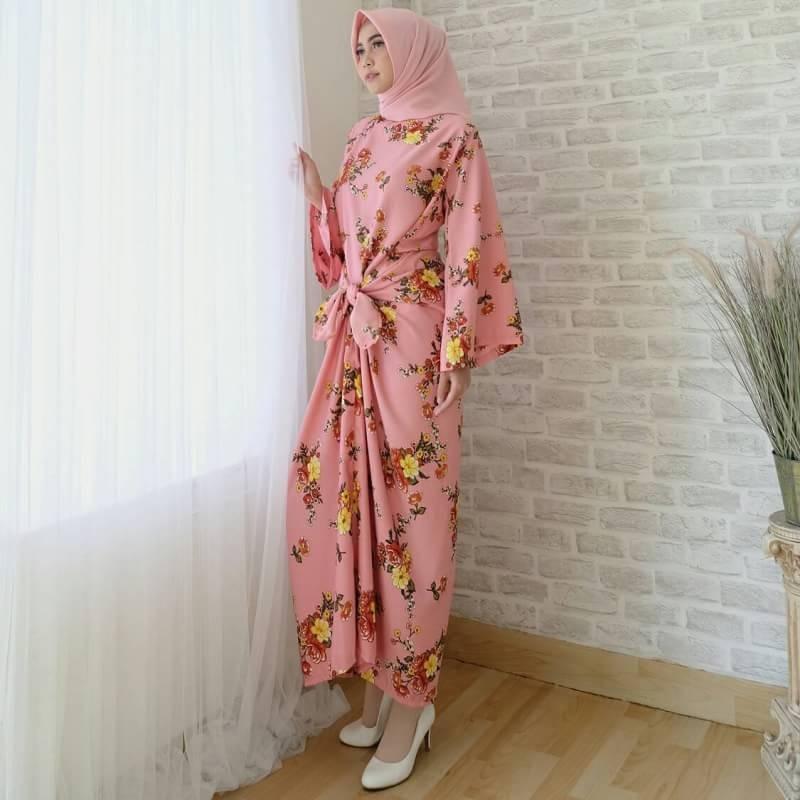 ANNAYA Gamis casual bunga-bunga semi kaftan ikat baju musim katun wanita resmi