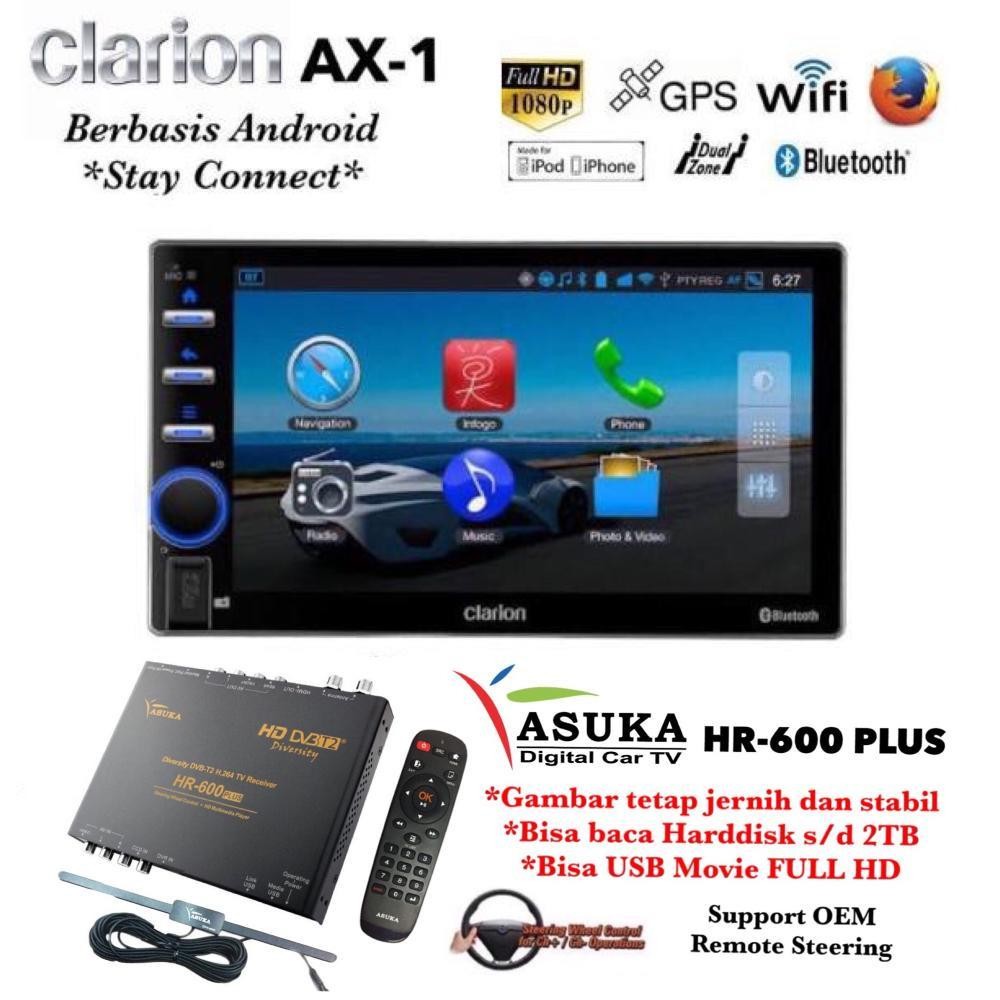 PAKET PROMO Clarion AX-1 Double Din GPS Head Unit Audio Tape Mobil Berbasis Android & ASUKA HR-600 TV Tuner Digital