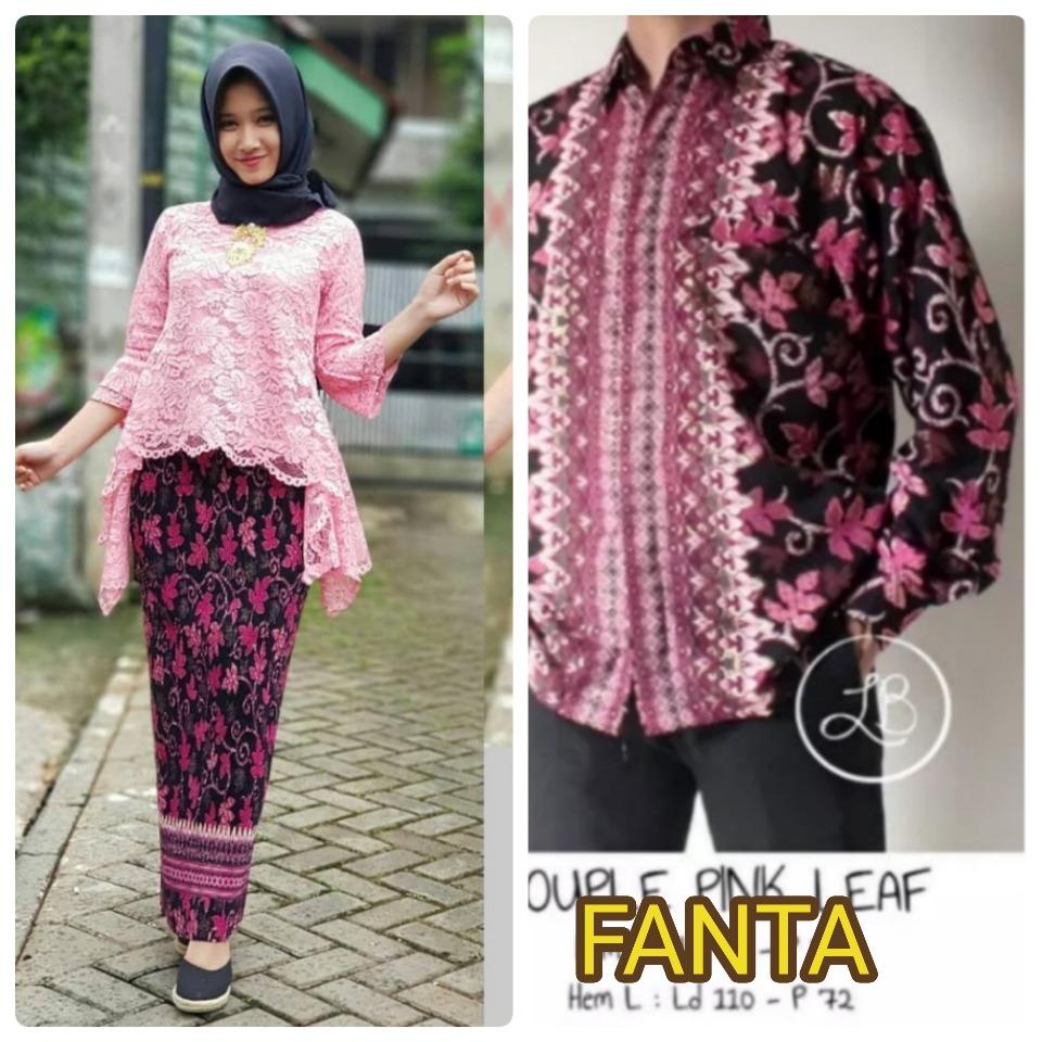 Baju pasangan / Couple kebaya Brukat Bianca Warna Fanta ( No Pasmina) +Batik Pria Lengan Panjang