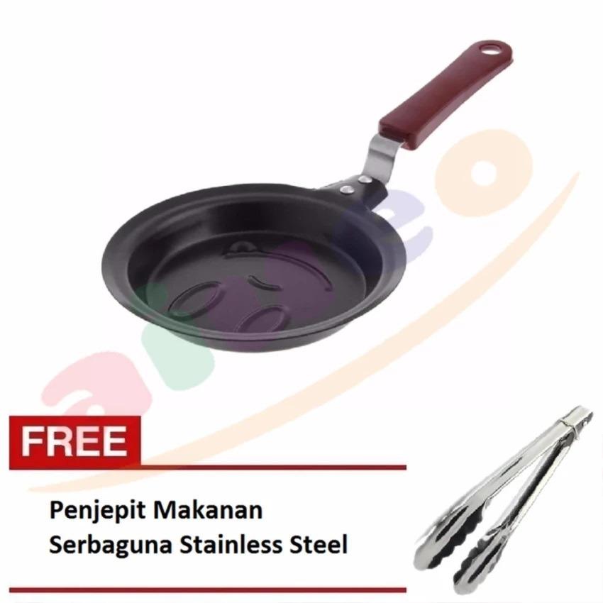 Ion Teflon Mini Non Stick Frying Fry Pan - Wajan Masak Karakter Anti Lengket Motif Smile Bundling Penjepit Makanan Serbaguna Stainless Steel - 1 Pcs
