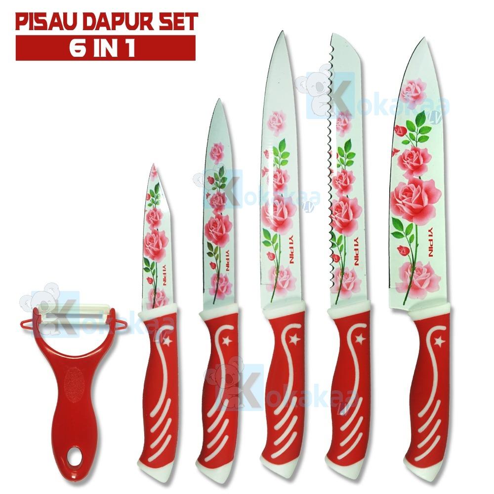 Ecomax Pisau Set Ceramic Lengkap 5 Ceramic Coated Knives Plus 1 Peeler Bundle Set Pisau Dapur