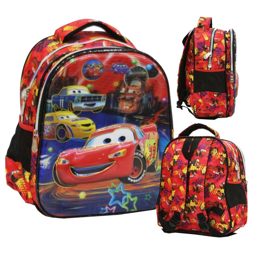Onlan Cars MCQueen 6D Timbul Anti Gores Tas Anak Sekolah TK & Play Group - Merah