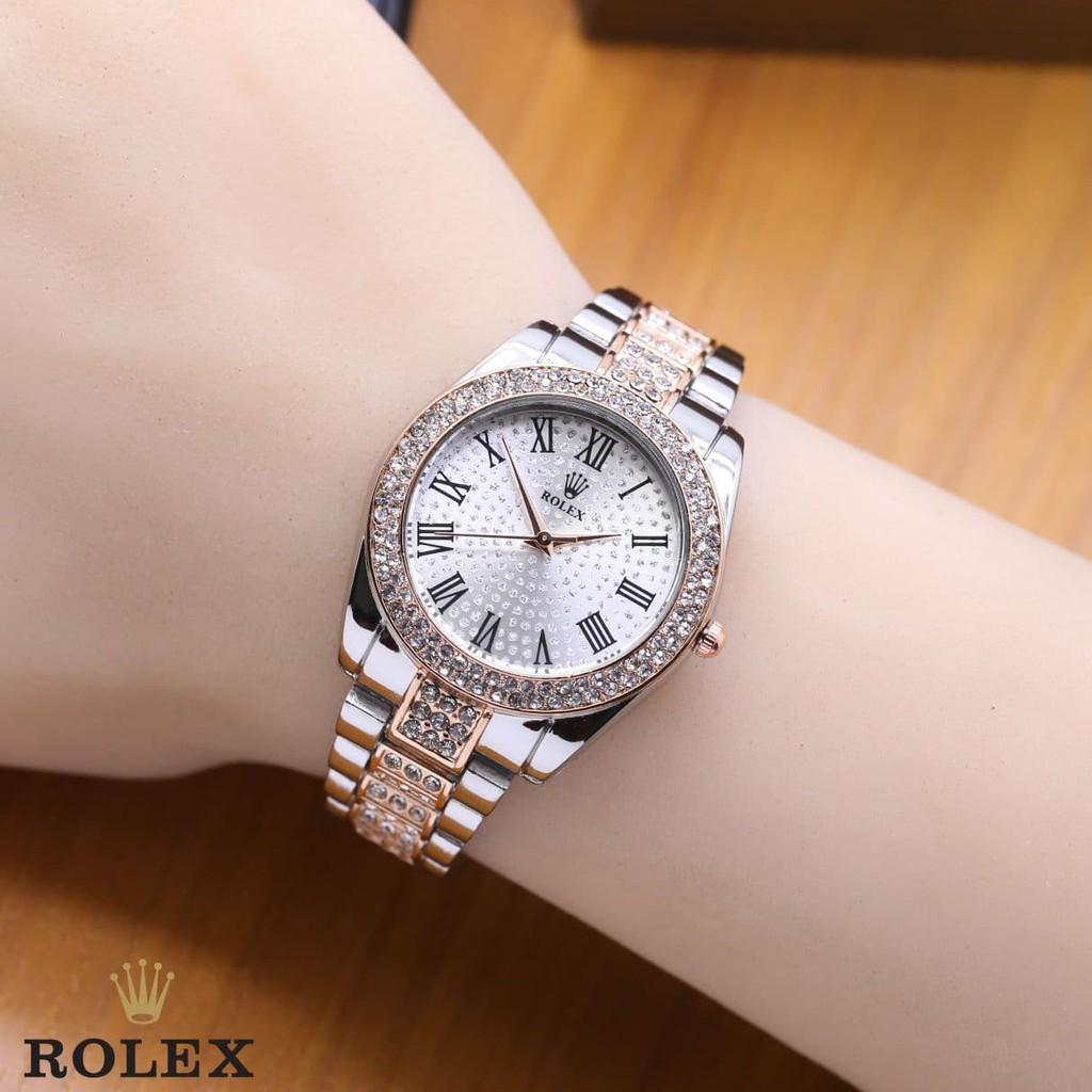 Jam Tangan Wanita / Cewek Rolex SK828 Rantai Kombi Rosegold
