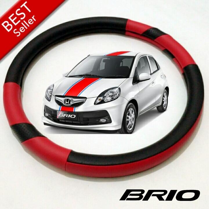 Cover Sarung Stir / Pelindung Setir Mobil Honda BRIO - Merah Kombinasi Hitam